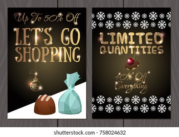 A set of posters or flyers for Christmas and New Year sales and promotions.