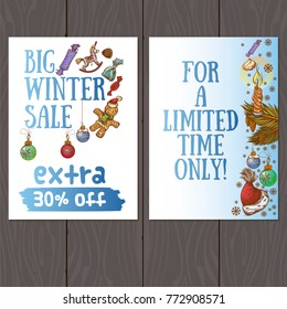 Set of posters or flyers for Christmas and New Year discounts and sales.