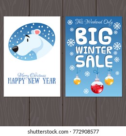 Set of posters or flyers for Christmas and New Year discounts and sales.