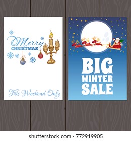 Set of posters or flyers for Christmas and New Year discounts and sales.