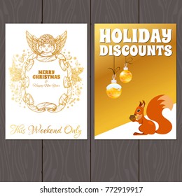 Set of posters or flyers for Christmas and New Year discounts and sales.