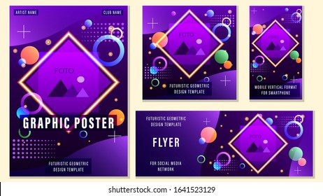 Set Posters. Flyers of Different Templates. Trendy Editable Design with Space for Photo and Text. Futuristic Geometric Design Layout Backdrop for Social Media Network. Vector Illustration Stock.