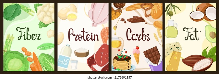 A set of posters with food. Healthy nutrition.
