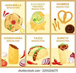 A set of posters with food. Mexican cuisine.

