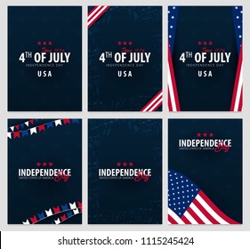 Set Posters of Fourth of July. 4th of July. Independence Day of the USA. Vector illustration