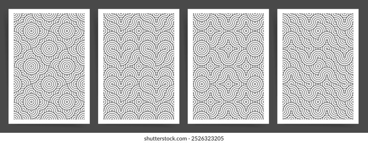Conjunto de Posters com Textura Monocromática Geométrica. Ornamentos florais e de corações