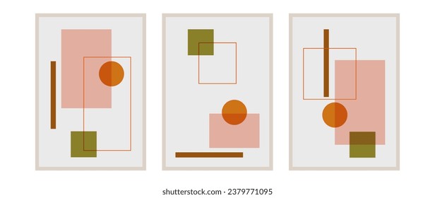 Conjunto de afiches con patrones geométricos y detalles. Afiche de arte contemporáneo abstracto vectorial. Montaje multicolor amarillo, verde y moderno. afiche moderno para imprimir.	