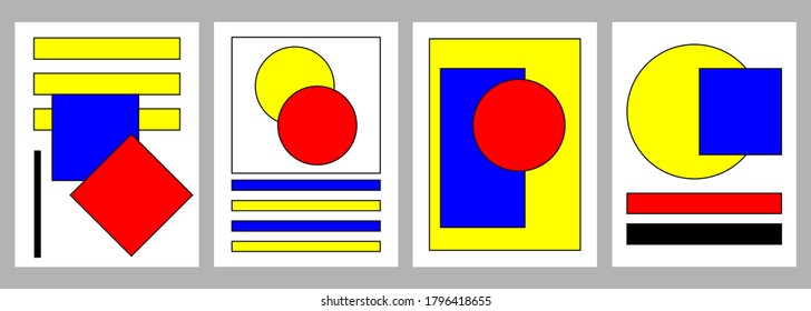Set of posters with geometric shapes, bauhaus style vector art.