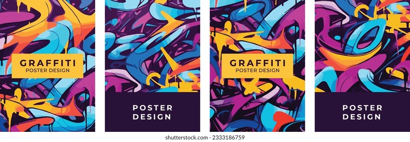 Set of posters in graffiti style. Design for poster, banner, flyer. Set of abstract backgrounds, design elements.