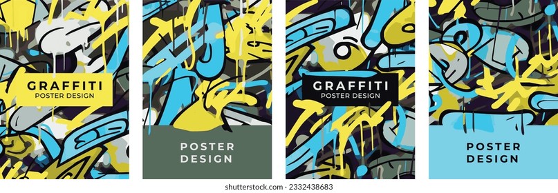 Set of posters in graffiti style. Template for poster, banner, flyer, street art, street art, abstract drawing. Design elements.