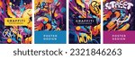 Set of posters in graffiti style. Vector drawing wall art, template for poster, baner, flyer, card. Design elements.