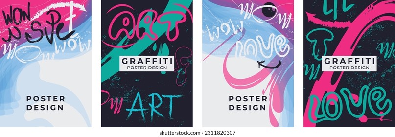 Set of posters in graffiti style. Vector drawing in abstract style, wall lettering, poster template. Design elements.