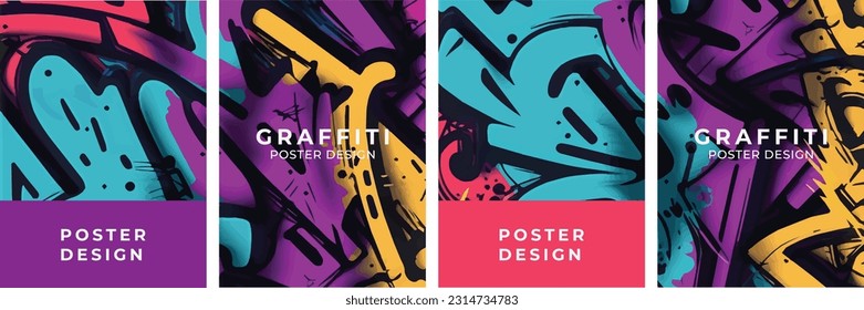 Set of posters in graffiti style. Vector drawing, poster template. Design elements.