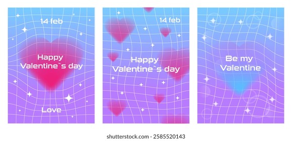 Set of posters or greeting cards for Valentine's Day in y2k style. Trendy minimalist aesthetic