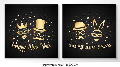 Set of posters with greeting - Happy New Year. Vector.