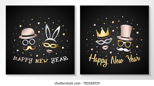 Set of posters with greeting - Happy New Year. Vector.