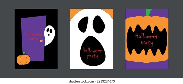 Set of posters for Halloween party. Ready-made posters for October 31st with ghosts and pumpkins