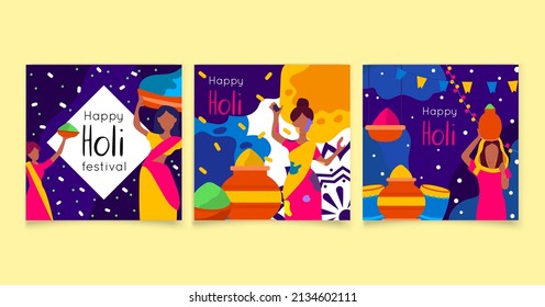 Set of posters for holiday Holi festival in India