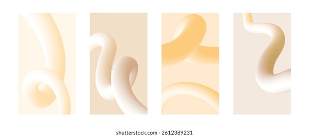 Set of posters Liquid curves shapes. Interior design Dynamic abstract strokes bed nude colors and gradient effect.

