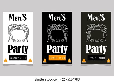 A set of posters for a men's party. Vector stock illustration. Grey background. Holiday. Isolated