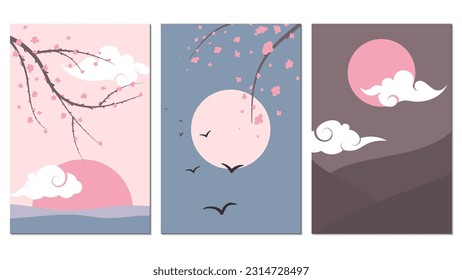 conjunto de afiches estilo minimalista con colores pastel paisajísticos