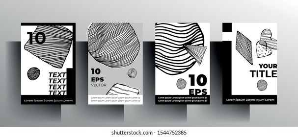 A set of posters. Modern monochrome design with hand-drawn graphic elements. EPS 10 vector.
