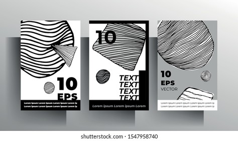 A set of posters. Modern monochrome design with hand-drawn graphic elements. EPS 10 vector.