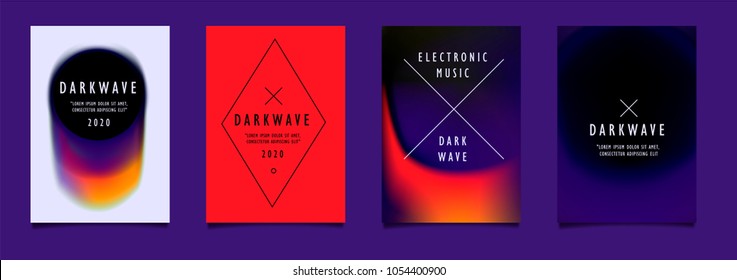 Set of posters for music event. Darkwave, synthwave, electronic club music. 