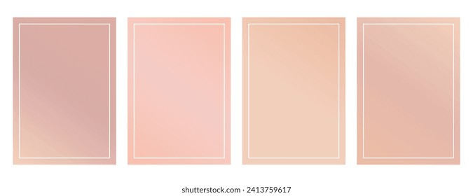 Set of posters with nude gradient. Delicate blurred background in pastel colors. Neutral cream banner with white thin border.