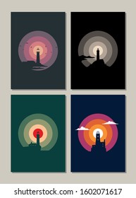 Set of Posters Old Lighthouses Silhouettes