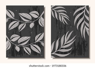 Set of posters with plants on a dark background. Modern Art. Vector illustration.