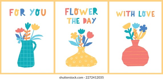 set of posters, prints, cards decorated with flowers in vaes and lettering quotes. Good for birthday greeting cards, women's day and mother's day posters, invitations, banners, etc. EPS 10