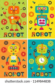 set of posters with robots part 1 - vector illustration, eps