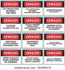 A set of posters safety.
The label warning poster in the text version, horizontal rectangle.