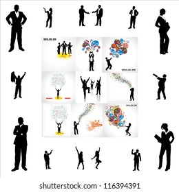 Set of posters and silhouettes for business