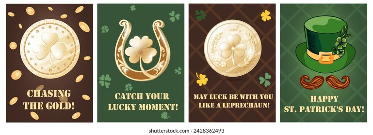set of posters for st. patrick's day with good luck coins. For printing on holidays and as a symbol of good luck