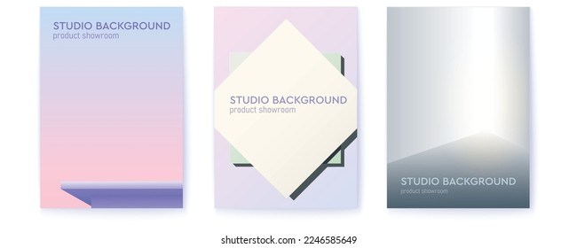 Set von Plakaten mit Studiohintergrund. Studio für Produktanzeige mit Kopienraum. Vektorgrafik.