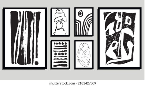 A set of posters in the style of minimalism with geometric design, vector template with elements of primitive forms, modern style. Artistic composition for the interior.