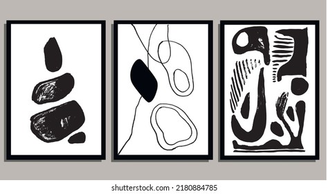 Un conjunto de afiches en el estilo minimalista con un diseño moderno, una plantilla vectorial con elementos de formas primitivas. Composición artística para el interior.