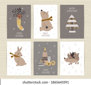 Set of posters with tree, cute animals and inscriptions. Perfect for kids bedroom, invitation cards, posters and wall decorations