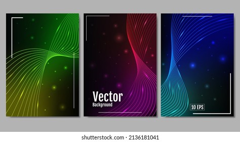 Set of posters. Vector illustration. Digital technology. Abstract visual for screen template. Design for poster, background, web card, greeting card, brochure. 