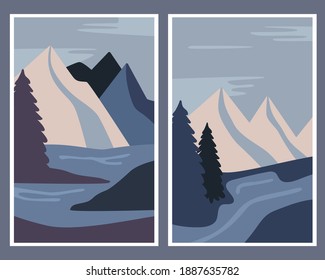 
Set of posters with a winter landscape. Modern Art. Vector illustration.