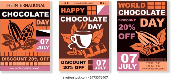 Set of posters world chocolate day, banners with text in a vector