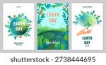 A set of posters for World Earth Day. Concept of ecology and environmental protection. Suitable for graphic and web design, presentation and printed materials.