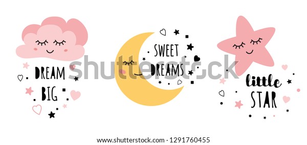 Ensemble D Affiches Nuage D Etoile Rose Lune Image Vectorielle De Stock Libre De Droits