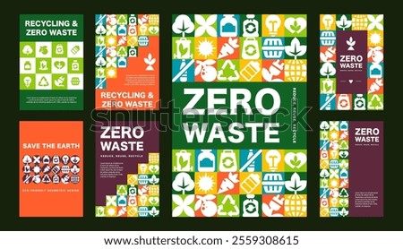 The set of posters Zero Waste, Bauhaus Design with Geometric icons for Eco themes in a vector illustration