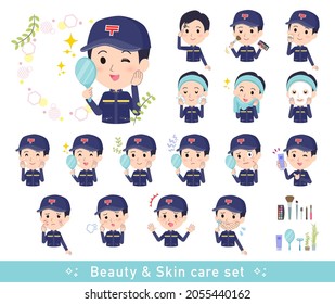 A set of postman on beauty.There are various actions such as skin care and makeup.It's vector art so easy to edit.