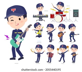 A set of postman playing rock 'n' roll and pop music.It's vector art so easy to edit.