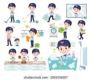 A set of postman related to housekeeping such as cleaning and laundry.It's vector art so easy to edit.