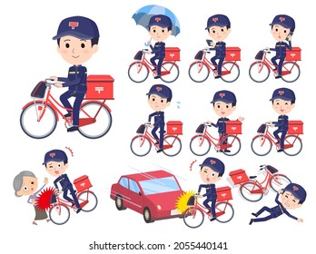 A set of postman riding a city cycle.It's vector art so easy to edit.